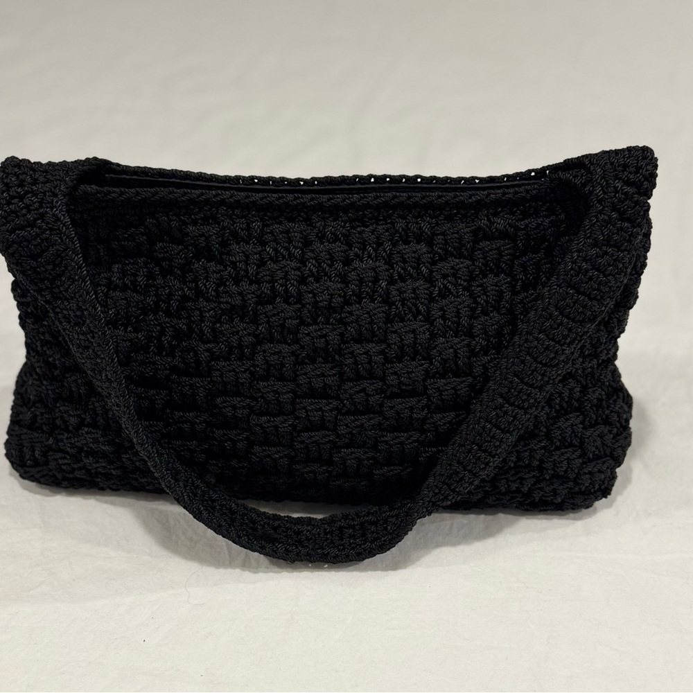 The Sak Black Crochet Shoulder Bag Handbag Nylon Lined Boho Tote Purse